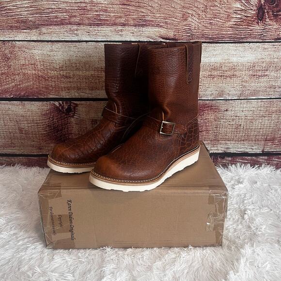 Wesco X ISP Engineer Boots Shrunken Bison Brown Leather Buckles 10\